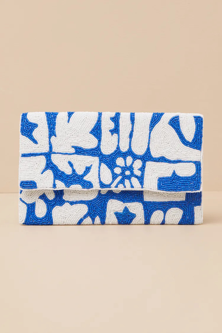 Teofila Blue Abstract Beaded Clutch | Lulus