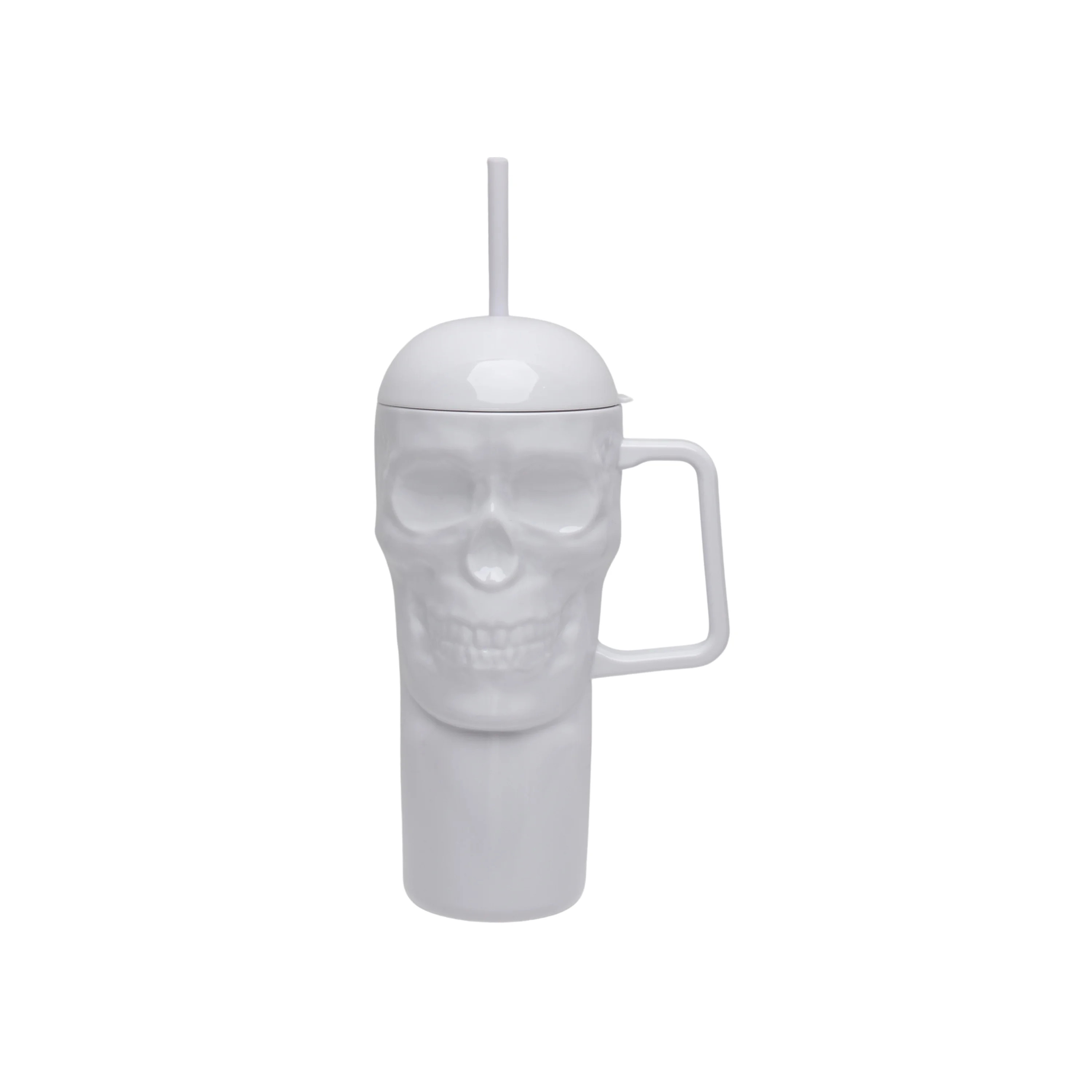 Way To Celebrate 30 Ounce Acrylic Skull Shape Tumbler with Straw and Handle, Matte White | Walmart (US)