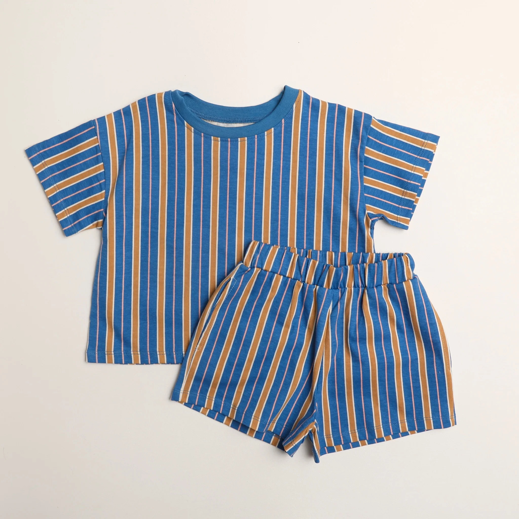 Toby Set in Vallarta Blue Vertical Stripe | Winnie and Crew