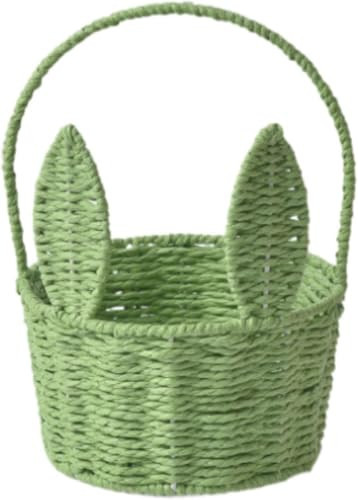 Easter Bunny Basket Woven Flower Basket Decorative Storage Organizer Handheld Easter Eggs Organizer for Garden Bedroom Desktop Decoration - Green | Amazon (US)