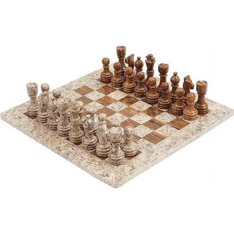 Radicaln Marble Chess Set 15 inches Fossil Coral & Dark Brown Handmade Board Games for Adults -D... | Walmart (US)