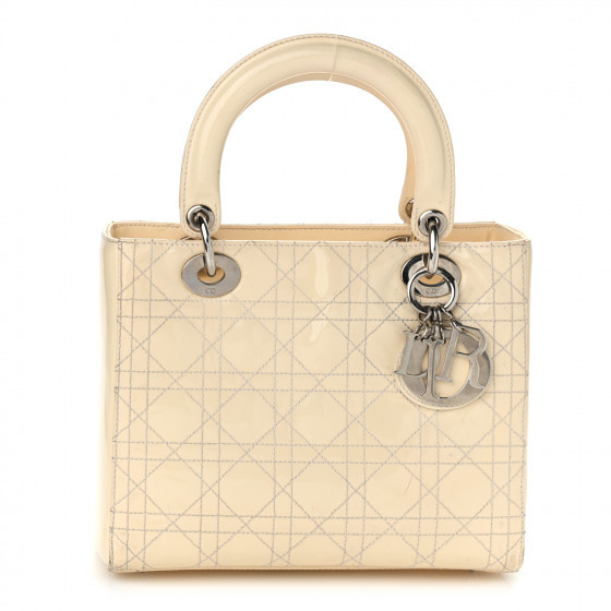 CHRISTIAN DIOR Patent Cannage Stitched Medium Lady Dior White | Fashionphile