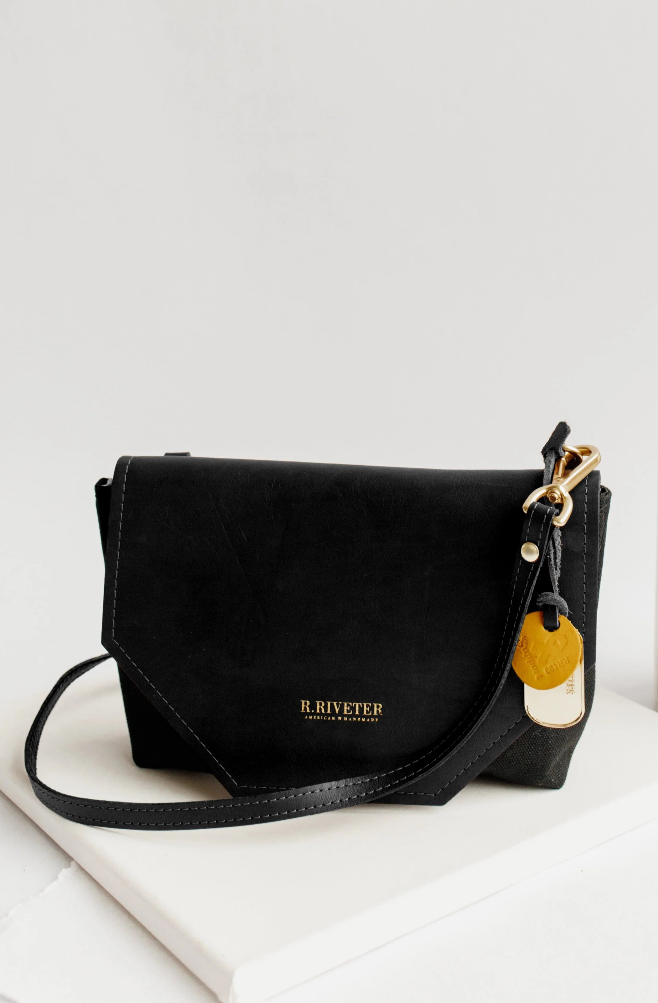 Patton | Signature Black Canvas + Black Leather Crossbody Handbag | R. Riveter