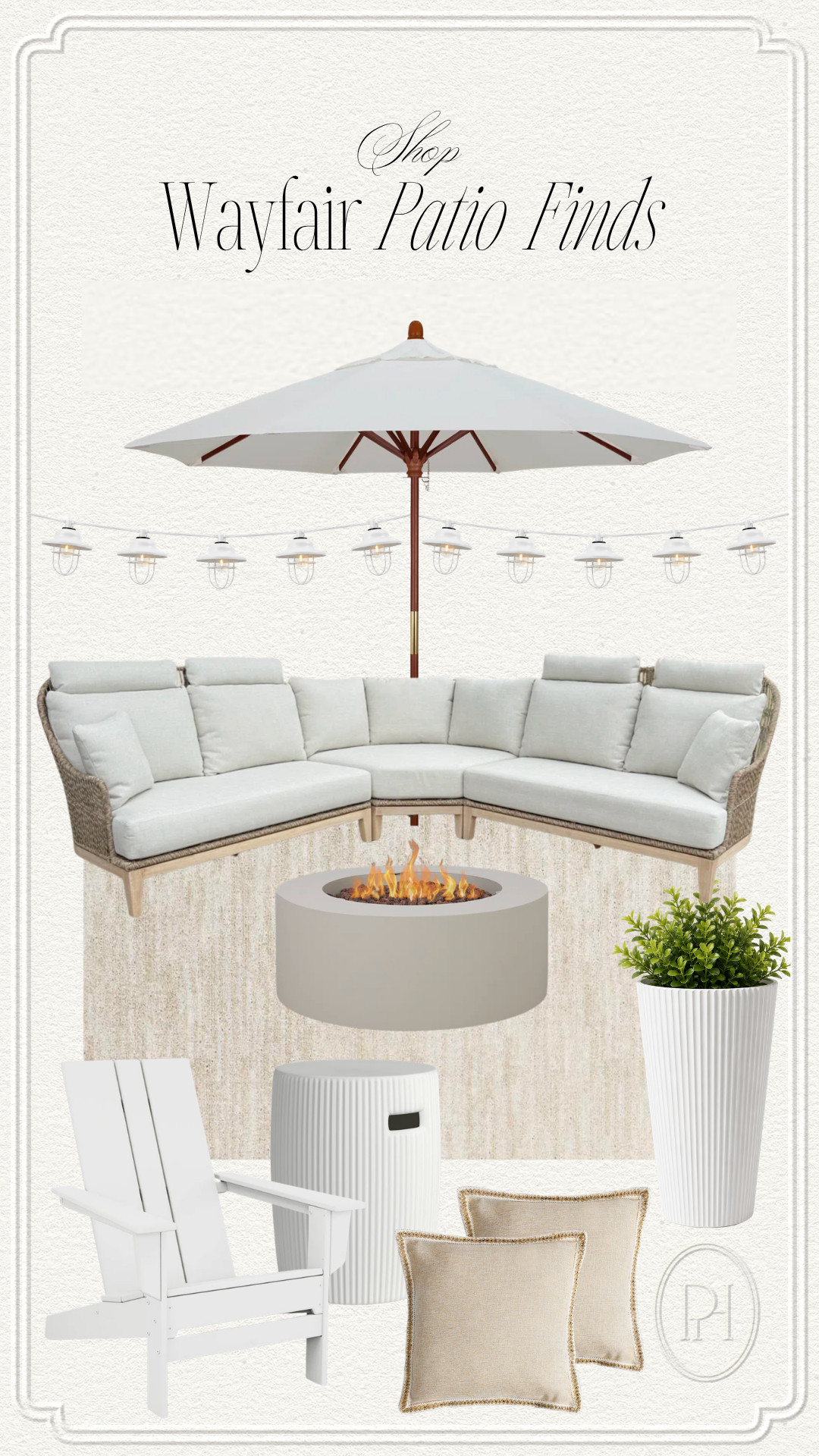 Loving these finds from Wayfair for the summer patio!

neutral patio, patio furniture, patio umbrella, outdoor furniture outdoor umbrella, white umbrella, standing umbrella, patio lights, string lights, bistro lights, cafe lights, fluted planter, tall planter, ribbed planter, white planter, planter pot, outdoor decor, patio decor, outdoor chair, patio chair, Adirondack chair, white chair, fluted end table, outdoor end table, patio side table, accent table, outdoor throw pillows, patio pillows, outdoor fire pit, round fire pit, neutral home 

 #LTKSeasonal #LTKHome #LTKSaleAlert