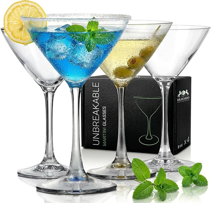 Bravario Unbreakable Plastic Martini Glasses, 100% Tritan Shatterproof Plastic Cocktail Glasses, ... | Amazon (US)