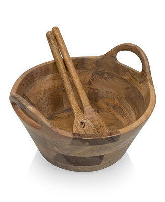Ciotola 3-Piece Wood Salad Bowl with Servers | Macy's