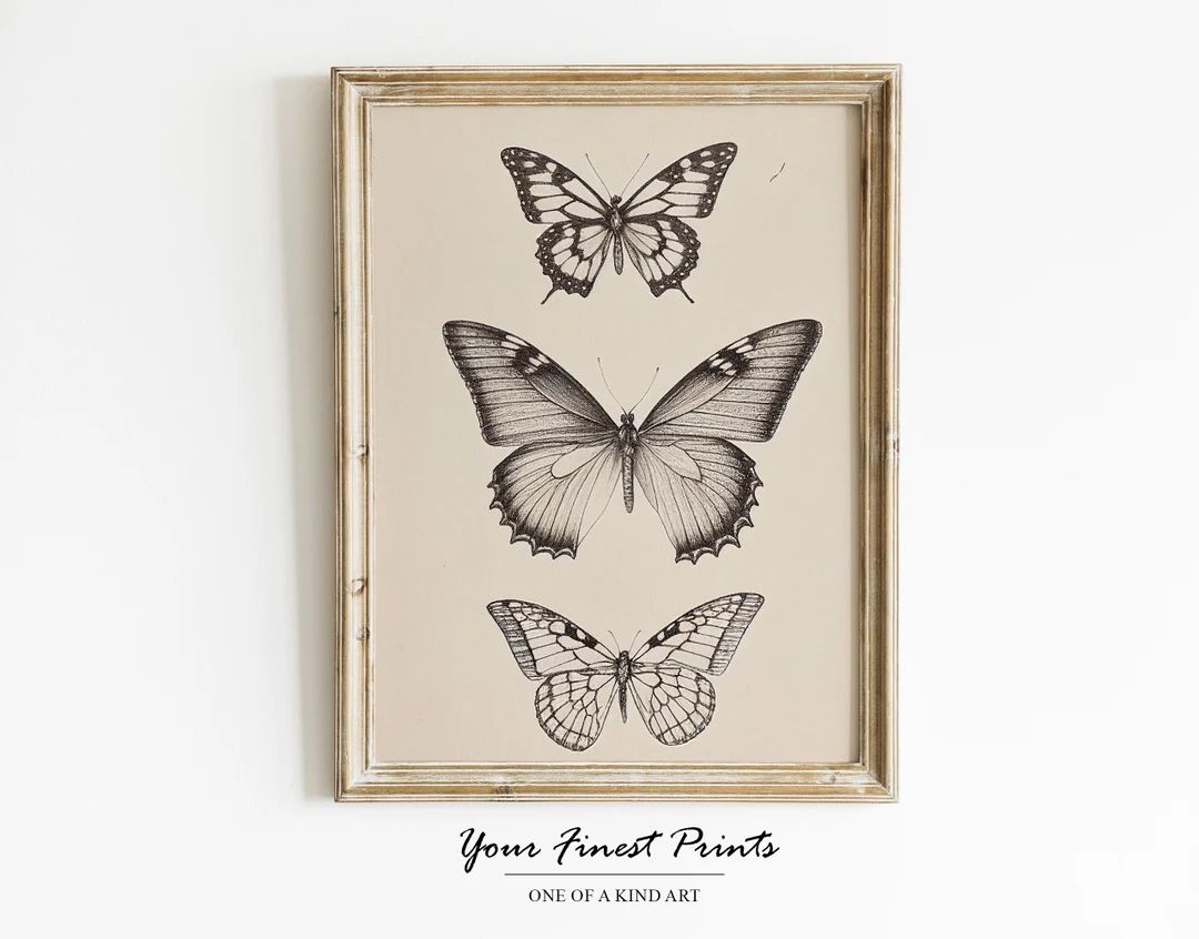 Vintage Country Butterflies Neutral Farmhouse Wall Decor Minimalist Butterflies Vintage Print Pri... | Etsy (US)