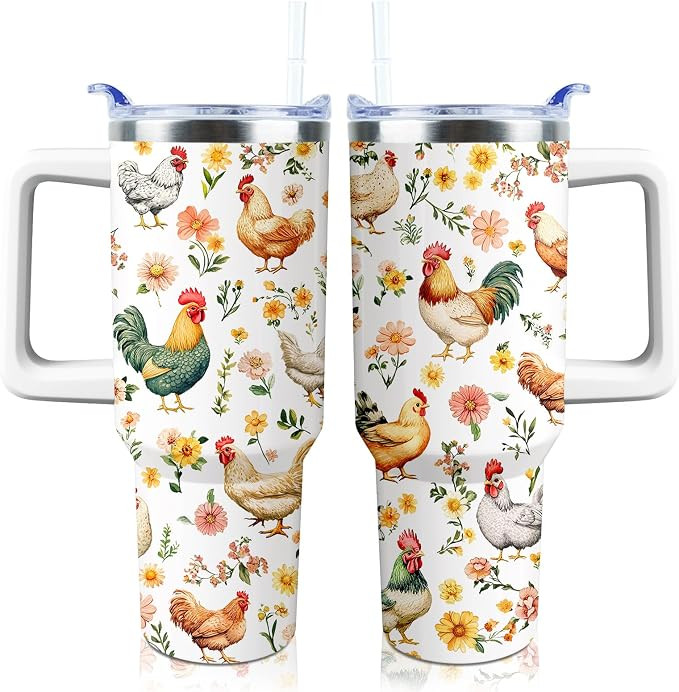 40 oz Tumbler with Handle Straw Lid Chicken Gifts for Women | Amazon (US)