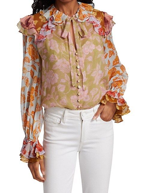 Lovestruck Mixed Floral Ruffle Silk Shirt | Saks Fifth Avenue