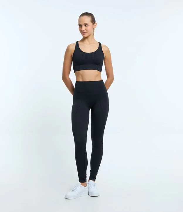 Calça Legging Esportiva em Poliamida Semless com Textura Jacquard Preto | Renner (BR)