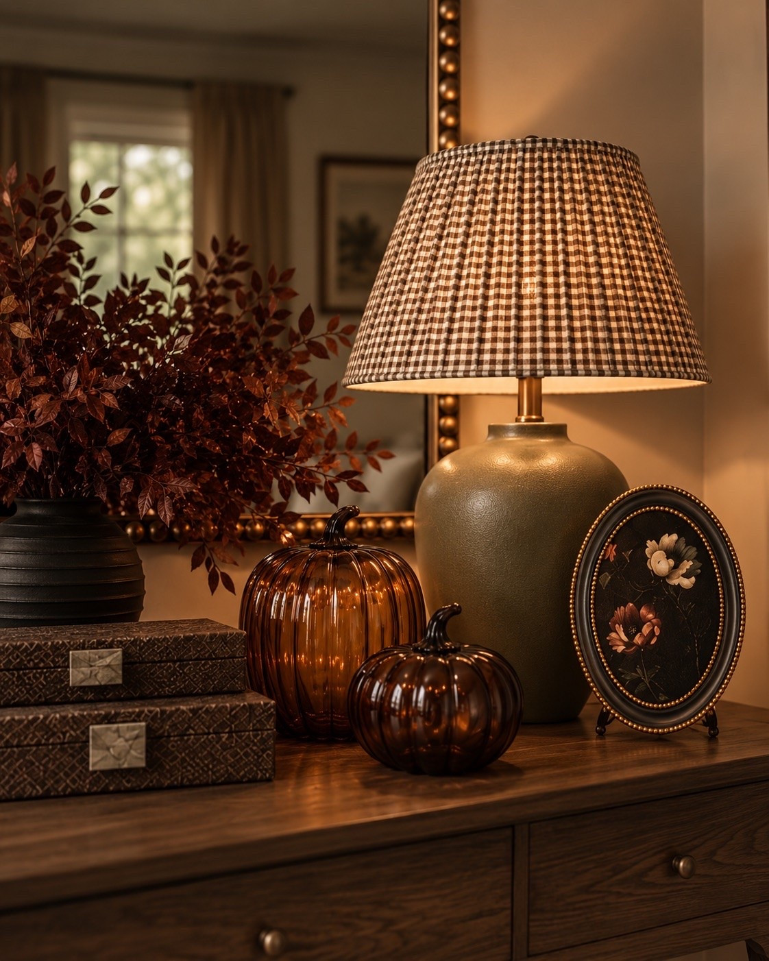 Walmart + Amazon home finds that look expensive 🍁🤎 This cozy fall entryway combines modern organic home decor with vintage-inspired details. Shop the arched mirror, wood console table, neutral ottomans, fall stems, amber pumpkins, table lamp and cozy throw to recreate the look.

#LTKSaleAlert #LTKSeasonal #LTKHome
