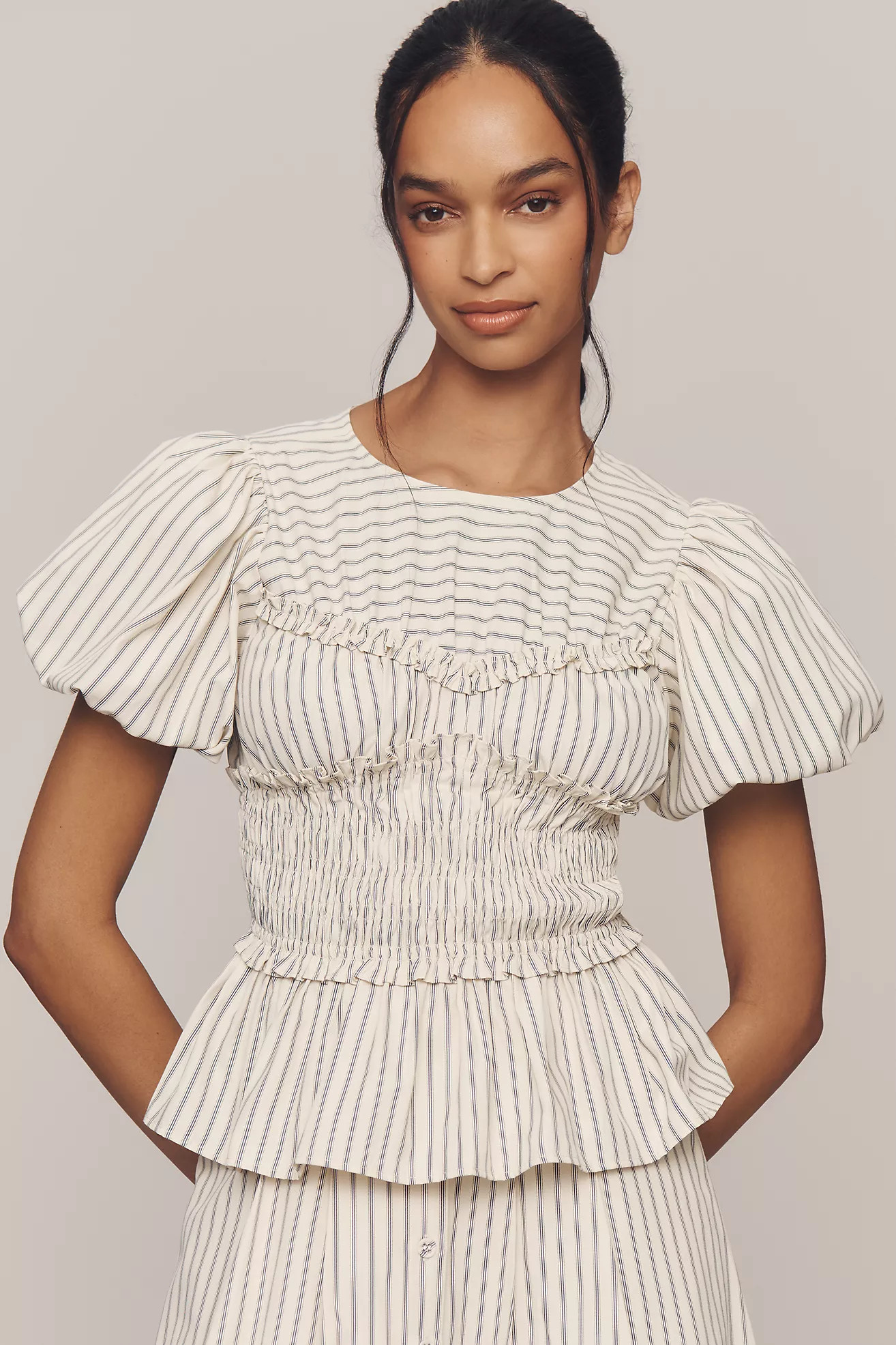 En Saison Azra Puff-Sleeve Peplum Top | Anthropologie (US)