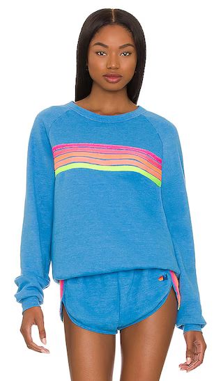 5 Stripe Crewneck Sweatshirt in Ocean, Neon Pink, & Yellow | Revolve Clothing (Global)