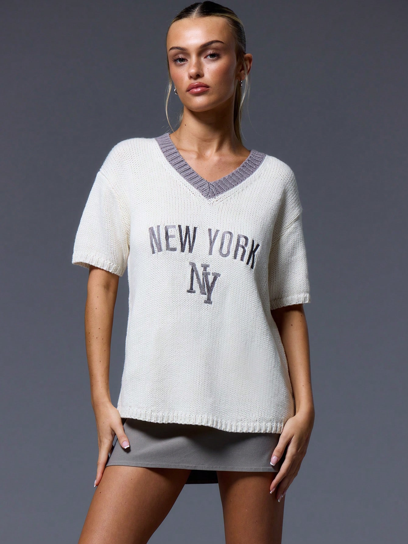 MUSERA Knitted V Neck Short Sleeve Top | SHEIN