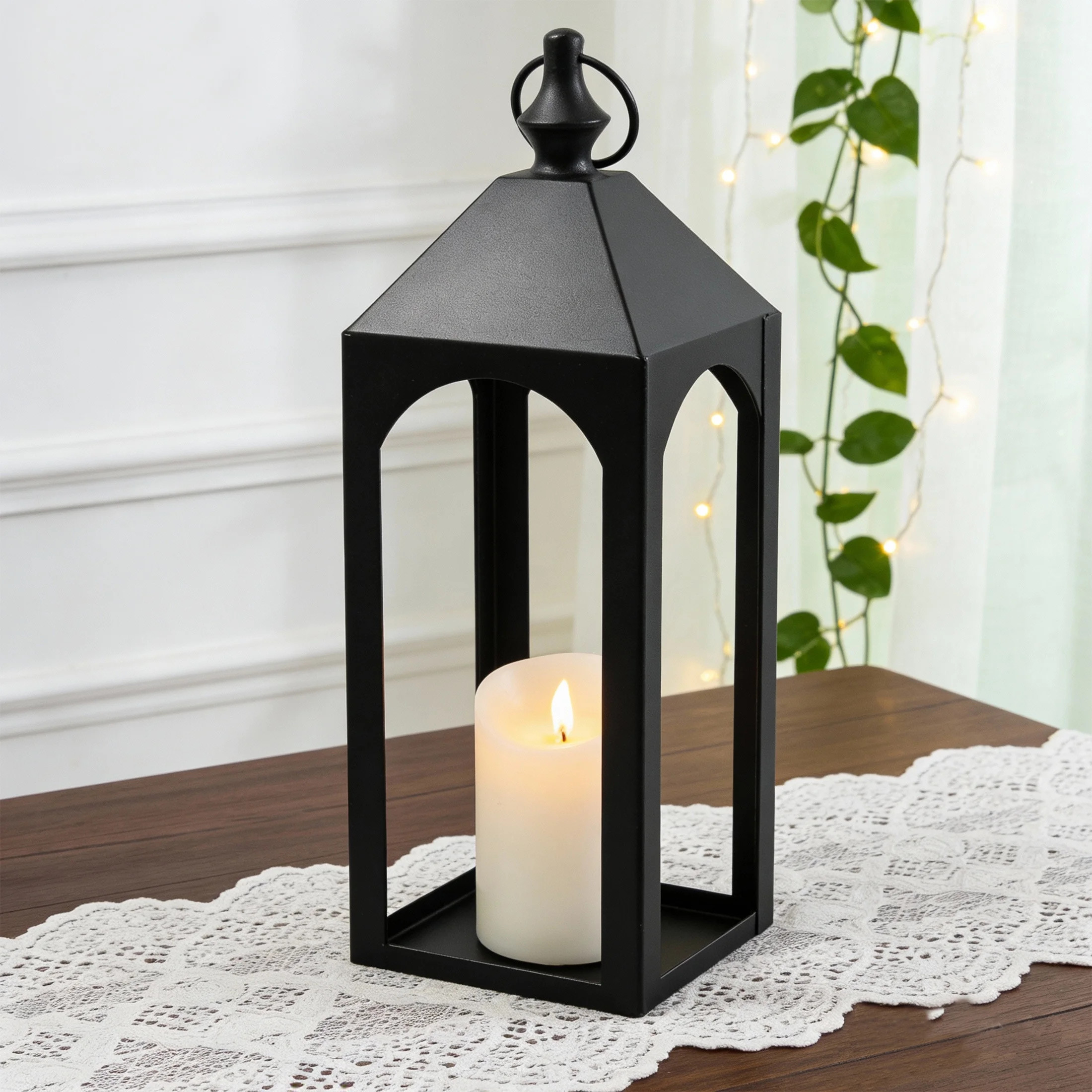 GARITIN 17" Black Metal Lantern Candle Holder, Outdoor & Indoor Decor for Patio, Garden, Porch, Pathway Lighting, House Warming Gift | Walmart (US)