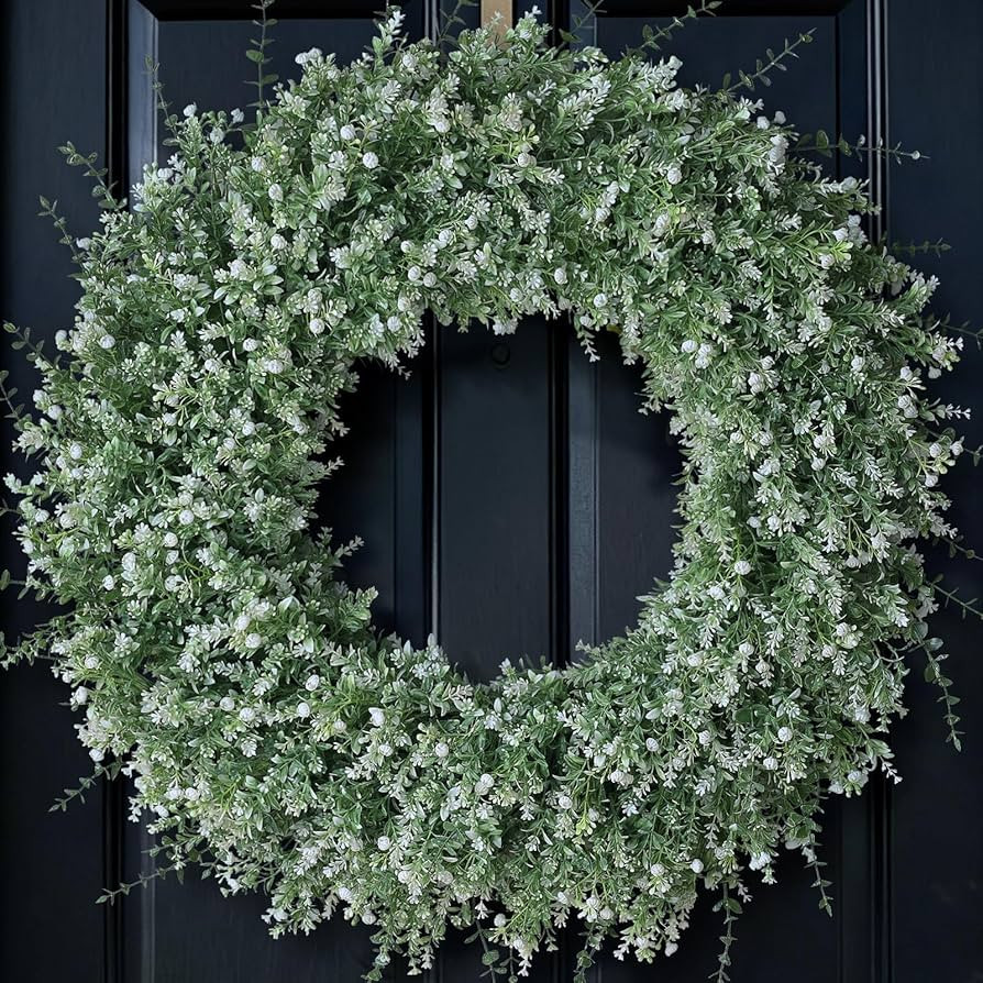 32'' Large Eucalyptus Wreath for Front Door, Porch- Artificial Eucalyptus and Lavender with Babys... | Amazon (US)