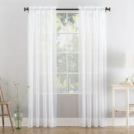 Mainstays Marjorie 1-Piece Sheer Voile Rod Pocket Curtain Panel, 59"x84", White | Walmart (US)