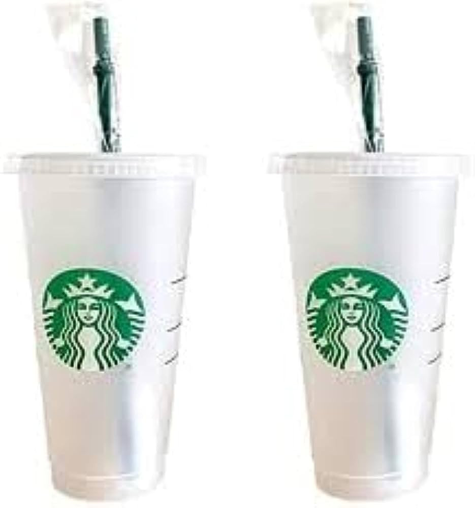 Starbucks 2 Pack Bundle - Reusable Frosted 24 oz Cold Cups with Lid and Green Straw w/Stopper | Amazon (US)