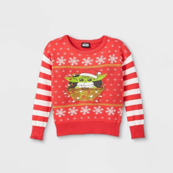 Toddler Girls' Star Wars Baby Yoda Ugly Christmas Pullover - Red | Target