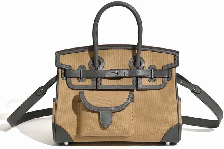 Designer Canvas and Top-Grain Leather Crossbody Shoulder Bag, Premium Women's Leather Handbag, St... | Amazon (US)