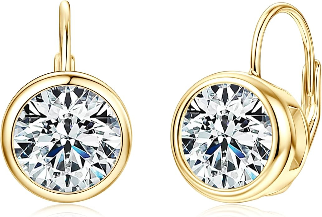 Moissanite Hoop Earrings, 925 Sterling Silver Hypoallergenic Bezel Set Leverback Drop Earrings fo... | Amazon (US)