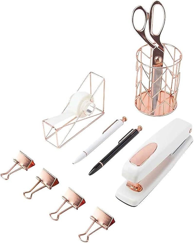 U Brands Desktop Accessory Kit, Office Supplies Set, Wire Metal, Rose Gold, 10-Pieces | Amazon (US)