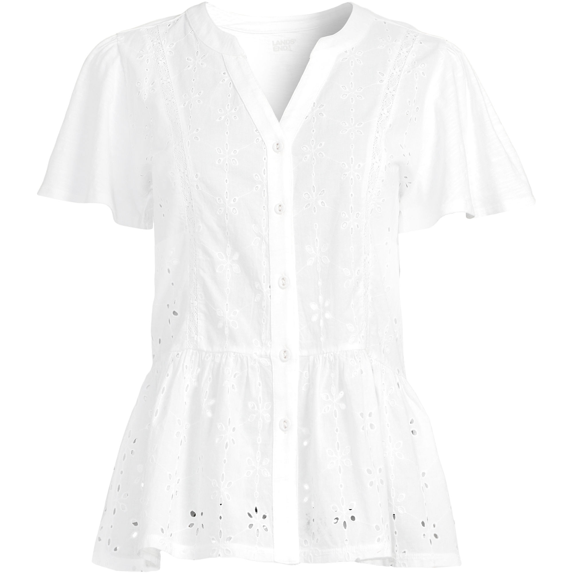 Women's Plus Size Short Sleeve Mixed Media Eyelet Top | Lands' End (US)