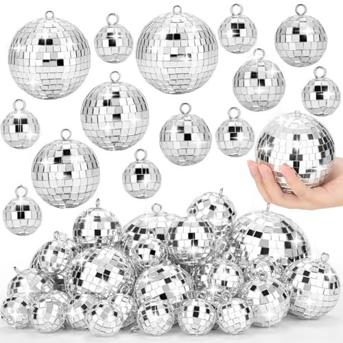 Autanch 26 PCS Disco Ball, 5 Sizes Disco Ball Ornaments Mini Mirror Silver Disco Balls Cake Topper Disco Themed Party Christmas Tree Ornaments Supplies (3.2inch, 2.4 Inch, 2 Inch, 1.6 Inch, 1.2 Inch) | Amazon (US)