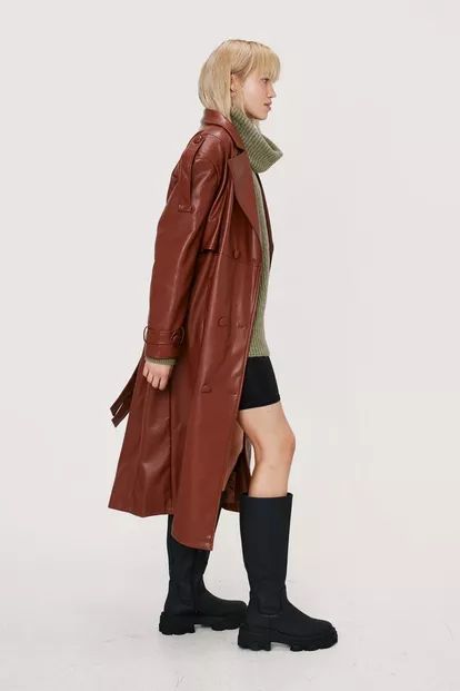 Oversized Faux Leather Trench Coat | Nasty Gal (US)