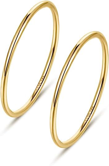 NOKMIT 1mm 14K Gold Filled Rings Stacking Rings for Women Stackable Thin Band Knuckle Finger Stac... | Amazon (US)