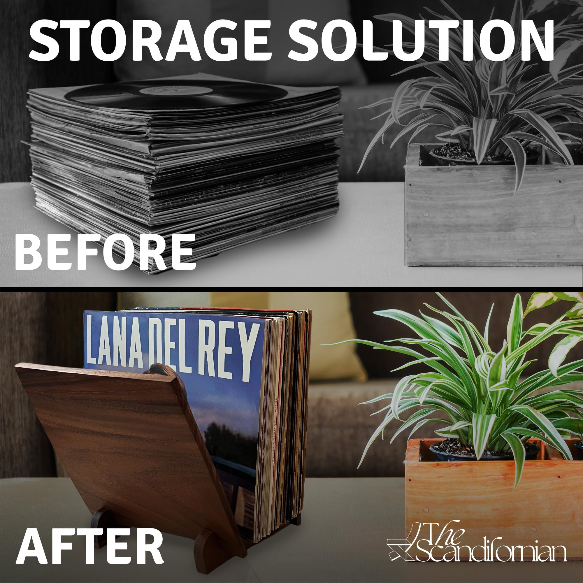 Scandifornian Walnut Wood Vinyl Record Holder | Flip Display Vinyl Record Storage, Elegant Design... | Amazon (US)