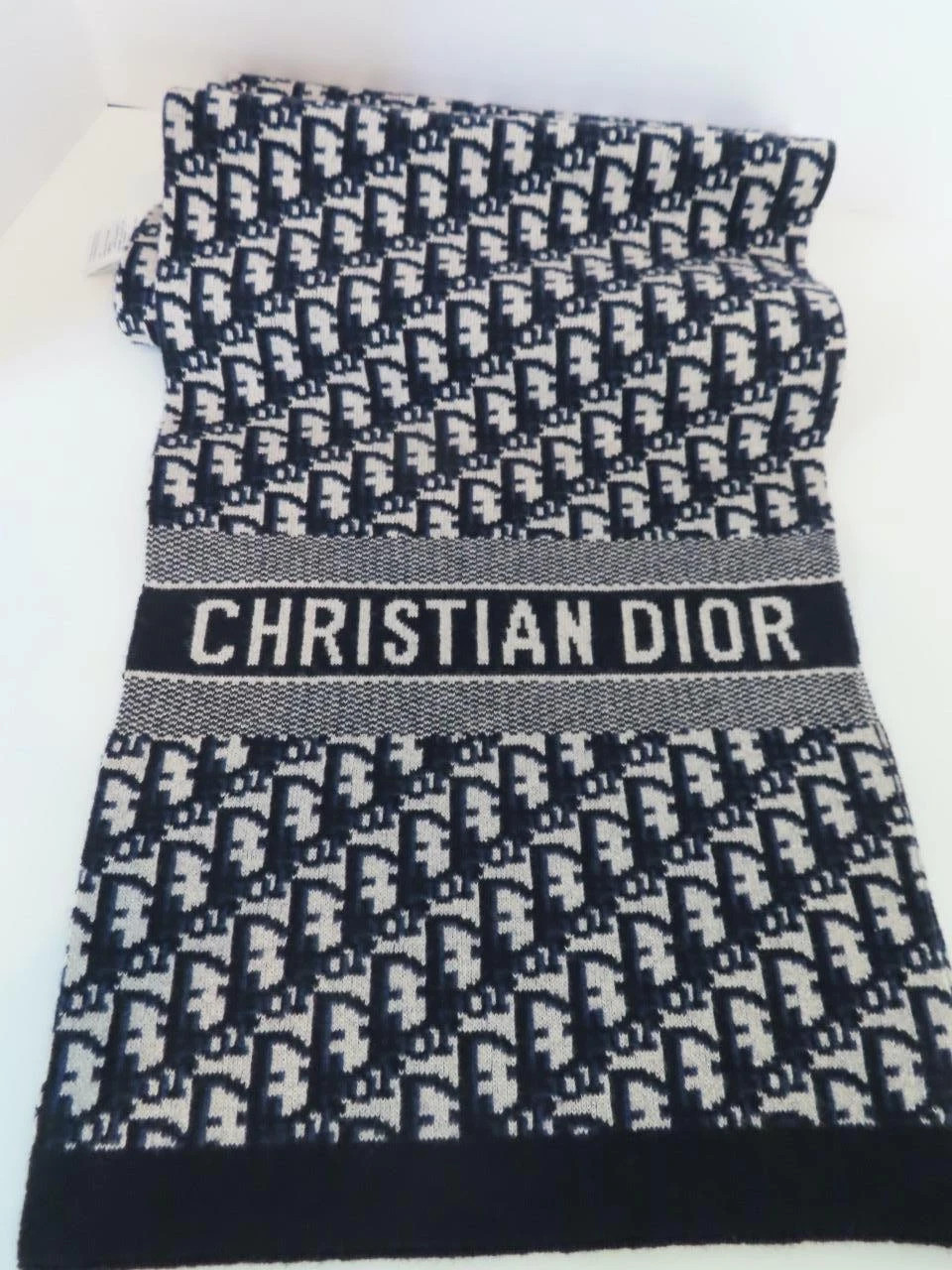Christian Dior Navy/Black/Gray Wool-Cashmere Blend Oblique Logo Rectangle Scarf | eBay | eBay US