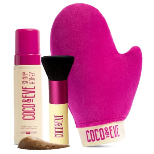 Coco & Eve Self Tanner Foam Bundle - (Dark) Streak-Free Sunless Tanning Mousse, Included Mitt Applicator & Kabuki Brush, Vegan, Cruelty Free | Sunny Honey Bali Bronzing | Amazon (US)