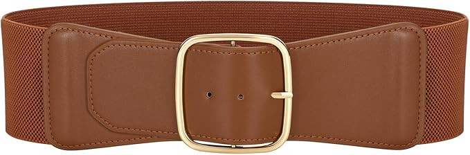 JASGOOD Women Elastic Wide Belt Ladies Stretchy Waist Belt with Square Buckle for Dress | Amazon (US)