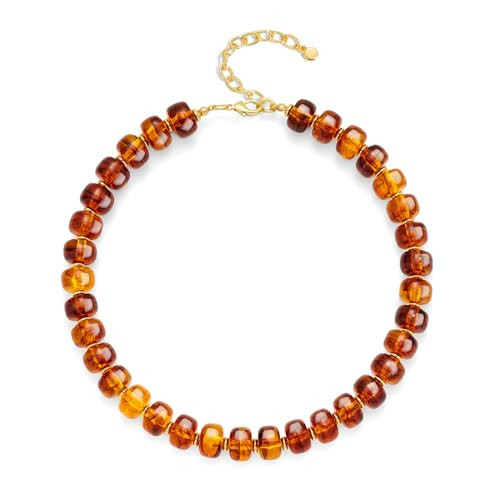 HUAYUNFANG Vintage Brown Necklace for Women Chunky Beads Necklaces Brown Statement Choker Necklace Resin Beads Chain Necklaces | Amazon (US)
