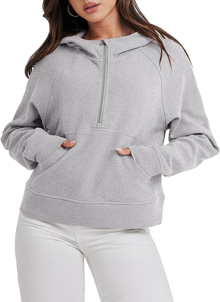 Caracilia Womens Hoodies Long Sleeve Half Zip Fleece Oversized Crop Pullover Sweatshirts with Poc... | Amazon (US)