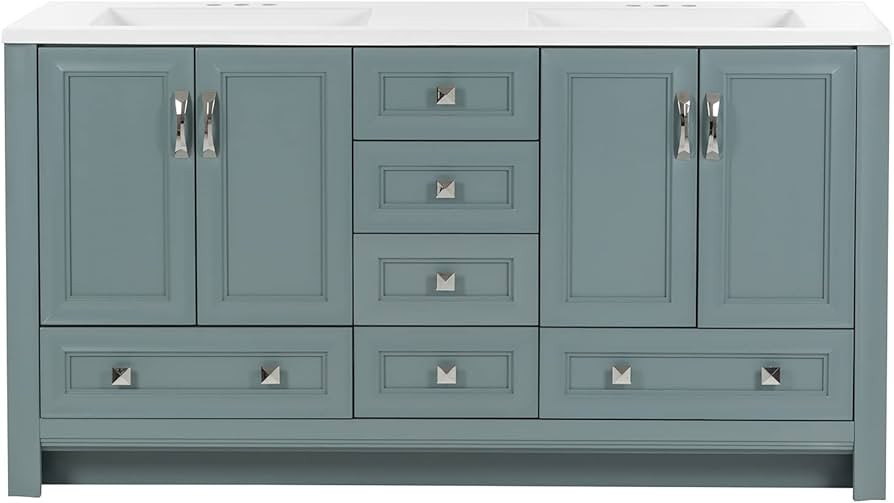 Spring Mill Cabinets Nimay 60 Inch Double-Sink Bathroom Vanity with White Top, 2 Cabinets, 5 Draw... | Amazon (US)