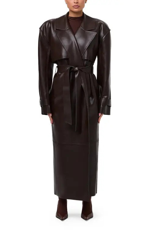 Naked Wardrobe Faux Leather Trench Coat in Dark Chocolate at Nordstrom, Size X-Small | Nordstrom