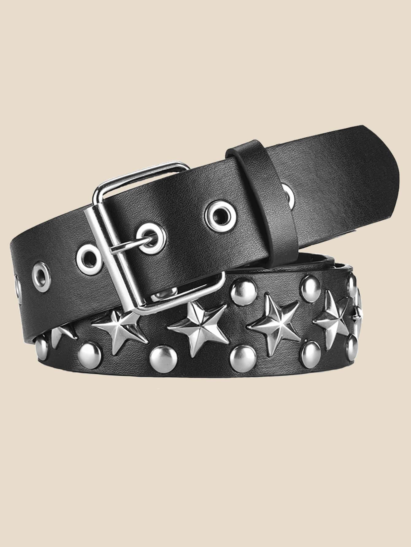 Stud & Star Eyelet Decor Square Buckle Belt | SHEIN