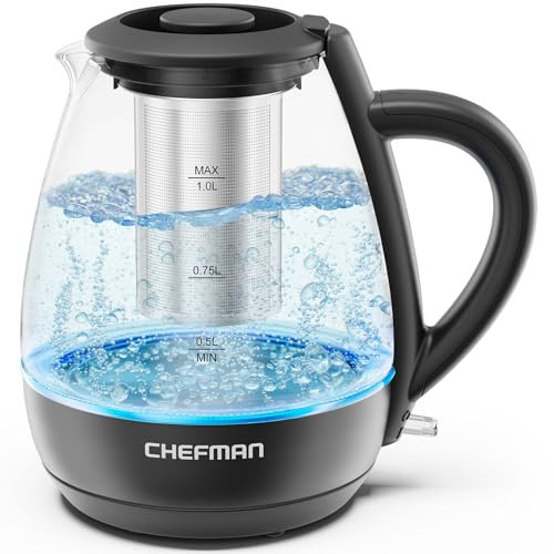Chefman Electric Kettle with Tea Infuser, 1L 1500W, Removable Lid for Easy Cleaning, Boil-Dry Protection, Stainless Steel Filter, BPA Free, Auto Shut Off Hot Water Boiler, Small Electric Tea Kettle | Amazon (US)