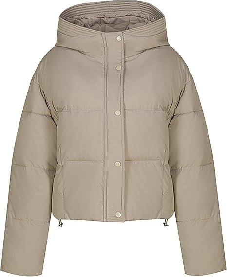 Womens Hooded Cropped Puffer Jacket Zip Up Quilted Down Jacket Coat with Pockets | Amazon (US)