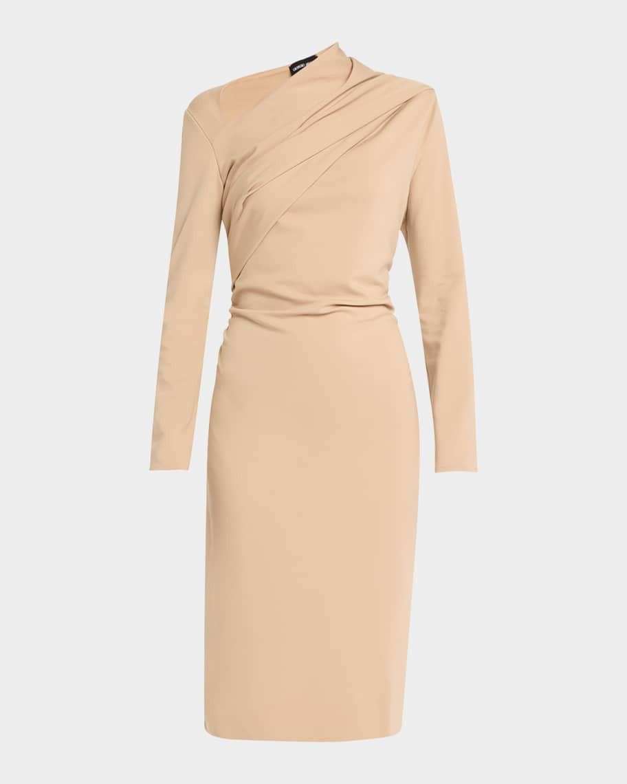 Giorgio Armani Asymmetric Long-Sleeve Jersey Dress | Neiman Marcus