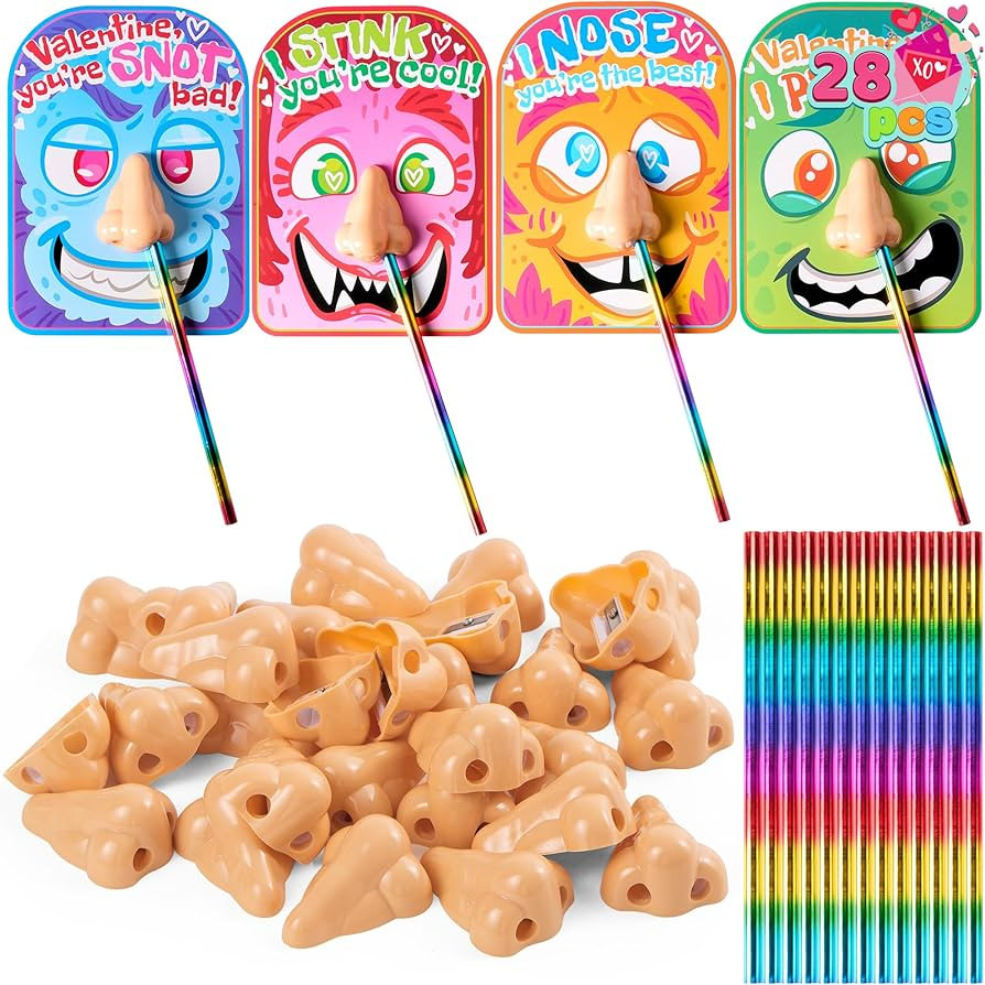 JOYIN 28PCS Valentines Day Stationery Kids Gift Set, Funny Nose Cards and Pencils - Perfect for V... | Amazon (US)