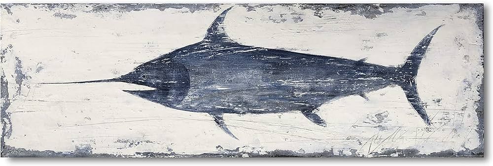 Yihui Arts Nautical Canvas Wall Art Animal Pictures Hand Painted Swordfish Paintings Ancient Ocea... | Amazon (US)