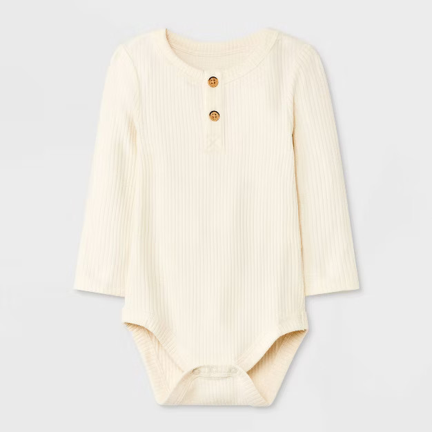 Baby Boys' Ribbed Henley Long Sleeve Bodysuit - Cat & Jack™ Cream | Target