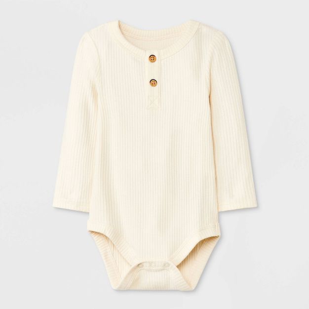 Baby Boys' Ribbed Henley Long Sleeve Bodysuit - Cat & Jack™ Cream | Target