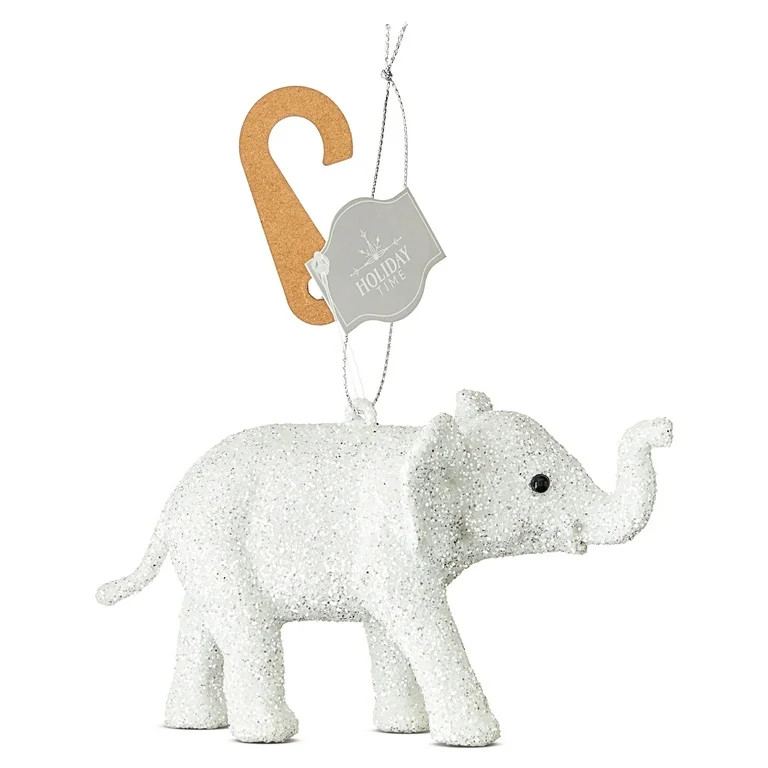 White Glitter Elephant Christmas Ornament, 3", by Holiday Time | Walmart (US)