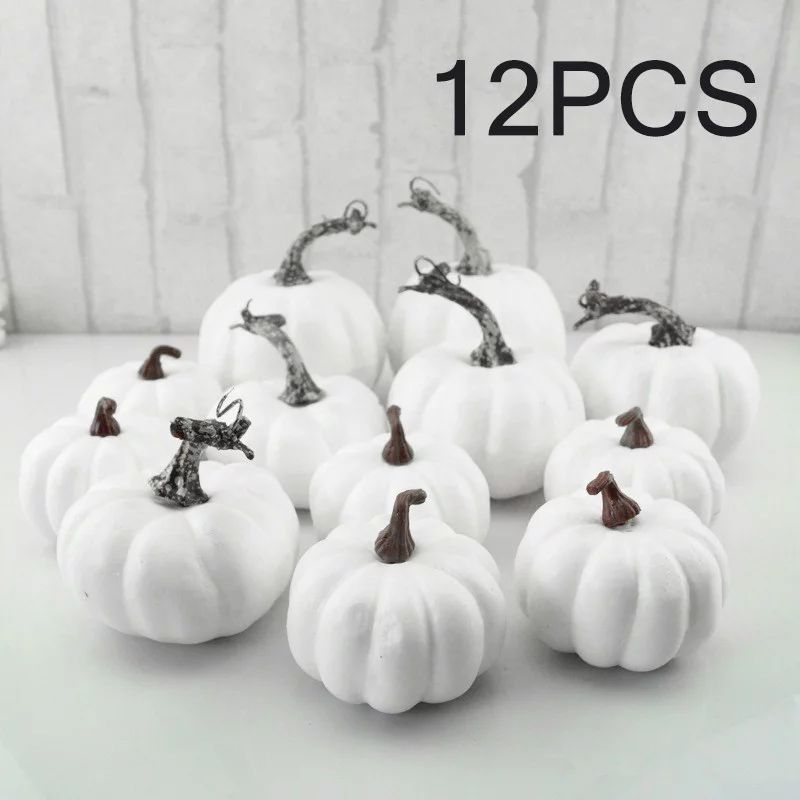 6/12Pcs Halloween White Artificial Pumpkins Harvest Fall Thanksgiving Home Decor - Walmart.com | Walmart (US)