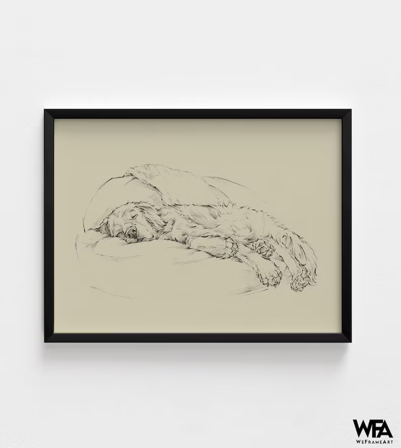 Cute Sleeping Pet Print, Framed Dog Owner Gift, Sleeping Doggo Art, Animal Sketch Print, Animal L... | Etsy (US)