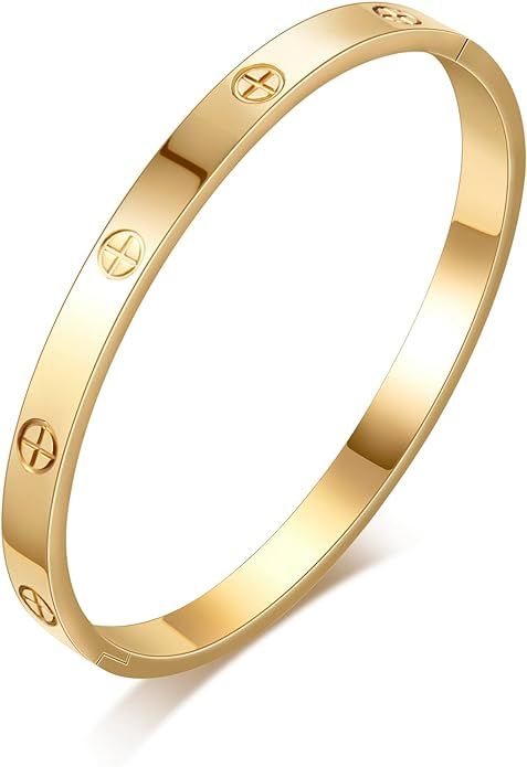 Gold Bangle Bracelets for Women 18K Gold Plated Stainless Steel Love Bangle Bracelet for Women Me... | Amazon (US)